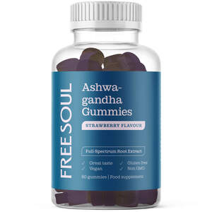 Image for mark UK00004278619 FREE SOUL Ashwa-gandha Gummies STRAWBERRY FLAVOUR Full-Spectrum Root Extract Great taste Vegan Gluten free Non GMO 60 gummies | Food supplement