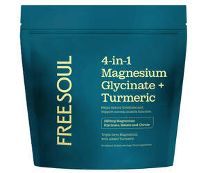 Image for mark UK00004278880 FREE SOUL 4-in-1 Magnesium Glycinate + Turmeric Helps reduce tiredness and support normal muscle function. 1283mg Magnesium Glycinate, Malate and Citrate Triple form Magnesium with added Turmeric 90 tablets | 30 daily servings | Food supplement