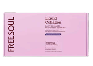 Image for mark UK00004278888 FREE SOUL Liquid Collagen DAILY COLLAGEN DRINK WITH VITAMINS An advanced daily drink, part of your everyday radiance ritual. BLACKCURRANT FLAVOUR 8000mg Collagen per serving Plus Hyaluronic Acid, Keratin and Vitamin C. 14 x 33ml sachets | 14 daily servings | Food supplement