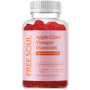 Image for mark UK00004278936 FREE SOUL Apple Cider Vinegar Gummies DELICIOUS FLAVOUR With added B12 and Folic Acid Great taste Vegan Gluten free Non GMO 60 gummies | Food supplement