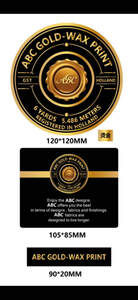 Image for mark UK00004247065 ABC GOLD-WAX PRINT ABC GST HOLLAND REGISTE TERS 120*120MM ABC GOLD-WAX PRINT S YARDS S.486 METERS MANO ENJOY THE ABC DESIGNS. ABC OFFERS YOU THE BEST IN TERMS OF DESIGNS , FABRICS AND FINISHINGS. ABC FABRICS ARE DESIGNED TO LIVE LONGER. 105*85MM ABC GOLD-WAX PRINT 90*20MM