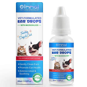 Image for mark UK00004256225 Oimmal PET CARE SPECIALIST VET-FORMULATED EAR DROPS  - WITH MICROSILVER -Treating Dogs & cats
1% HYDROCOTISONE
-Gently Clean Ears
-Promote Ear Health
-Antimicrobial & Soothing 
VETERINARIAN RECOMMENDED
60ml/2.02fl oz