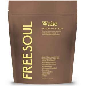 Image for mark UK00004278512 FREE SOUL Wake MUSHROOM COFFEE A coffee alternative expertly crafted with a variety of mushrooms and botanicals. Lion's Mane Mushroom Ashwagandha KSM-66® Reishi Mushroom Maitake Mushroom Shiitake Mushroom Maca Powder Himalayan Pink Salt Turmeric Arabica Coffee Cinnamon Cocoa 150g | 30 daily servings