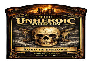 Image for mark UK00004353090_1of4 THE UNHEROIC SPICED RUM AGED IN FAILURE. 700 ML ℮ 40% VOL ESTD 2025