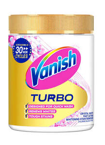 Image for mark UK00004371332 OUTSTANDING IN . 30MIN CYCLES VANISH TURBO DESIGNED FOR QUICK WASH RENEWS WHITES TOUGH STAINS CRYSTAL WHITE FAST ACTING WHITENING STAIN REMOVER CHLORINE BLEACH FREE