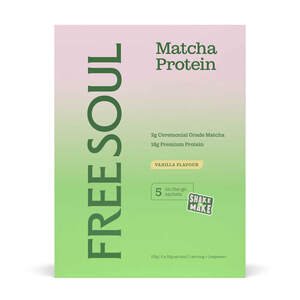 Image for mark UK00004380289 FREESOUL Matcha Protein 2g Ceremonial Grade Matcha 18g Premium Protein VANILLA FLAVOUR 5 on-the-go sachets 125g | 5 x 25g sachets | 1 serving = 1 espresso1
