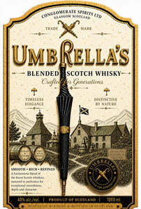 Image for mark UK00004413062 Conglomerate Spirits Ltd, Glasgow, Scotland. Trade Mark Umbrella's - Blended Scotch Whisky Crafted for Generations. Timeless Elegance. Distinctive Nature: Smooth-Rich-Refined. A harmonious blend of the finest Scotch Whiskies matured to perfection for exceptional smoothness, depth and character.  40% alc./Vol. I Product of Scotland I 1000ml Distilled, Blended & Bottled in Scotland