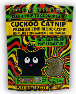 Image for mark UK00004436929 "TAKE A TRIP TO CUCKOO LAND CUCKOO CATNIP PREMIUM FINE BLEND CATNIP NO FILLERS | 100% NATURAL | FINELY GROUND ENCOURAGES HEALTHY PLAY & RELAXATION CATGONECUCKOO JUST WHAT KITTY ORDERED"