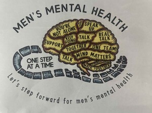 Image for mark UK00004336245 REORIENTATED new MEN&rsquo;S MENTAL HEALTH Let&rsquo;s step forward for men&rsquo;s mental health ONE STEP AT A TIME YOU&rsquo;RE NOT ALONE NO SHAME SPEAK UP SUPPORT KEEP GOING TALK REAL TALK TOGETHER TALK ONE TEAM TALK MIND MATTERS STRONGER WALK TOGETHER