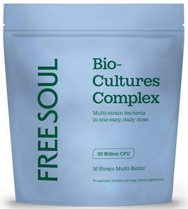 Image for mark UK00004311210 FREESOUL Bio- Cultures Complex Multi-strain bacteria in one easy, daily dose. 50 Billion CFU 16 Strain Multi-Biotic 30 capsules | 30 daily servings | Food supplement