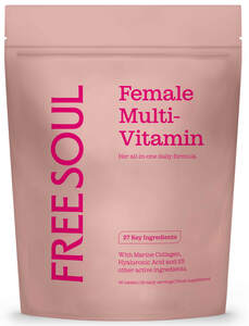 Image for mark UK00004311237 FREESOUL Female Multi-Vitamin Her all-in-one daily formula. 27 Key Ingredients With Marine Collagen, Hyaluronic Acid and 25 other active ingredients. 60 tablets | 30 daily servings | Food supplement