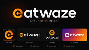 Image for mark UK00004401225 Eatwaze WATCH.DISCOVER.ORDER.GO 
EATWAZE EATWAZE EATWAZE APP ICON HORIZONTAL STACKED ON GRADIENT AI DISCOVERY REELS FIRST LOCAL FOCUS INSTANT ACTION